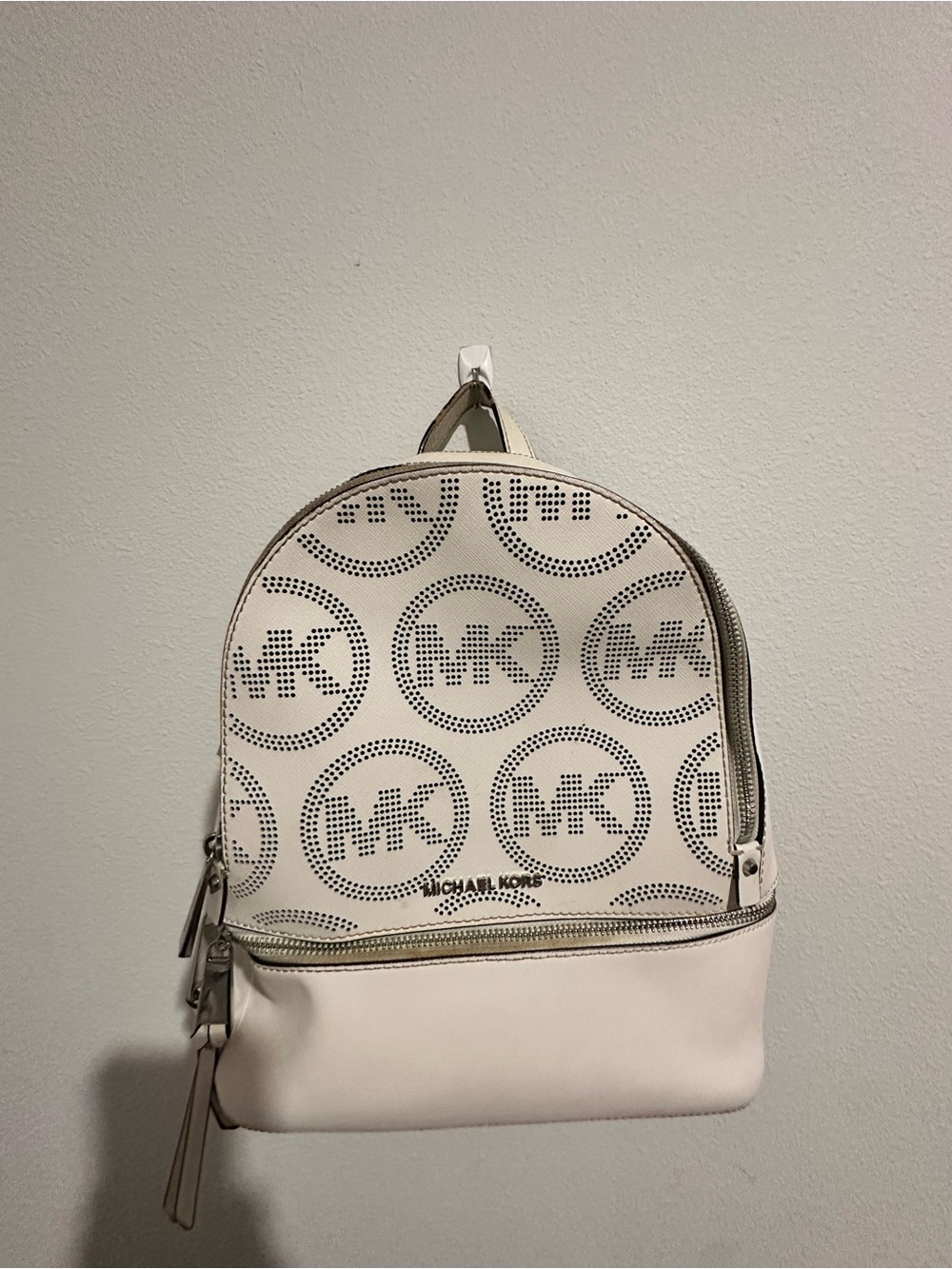 Michael Kors Cream/White Perforated MK Logo Mini Backpack